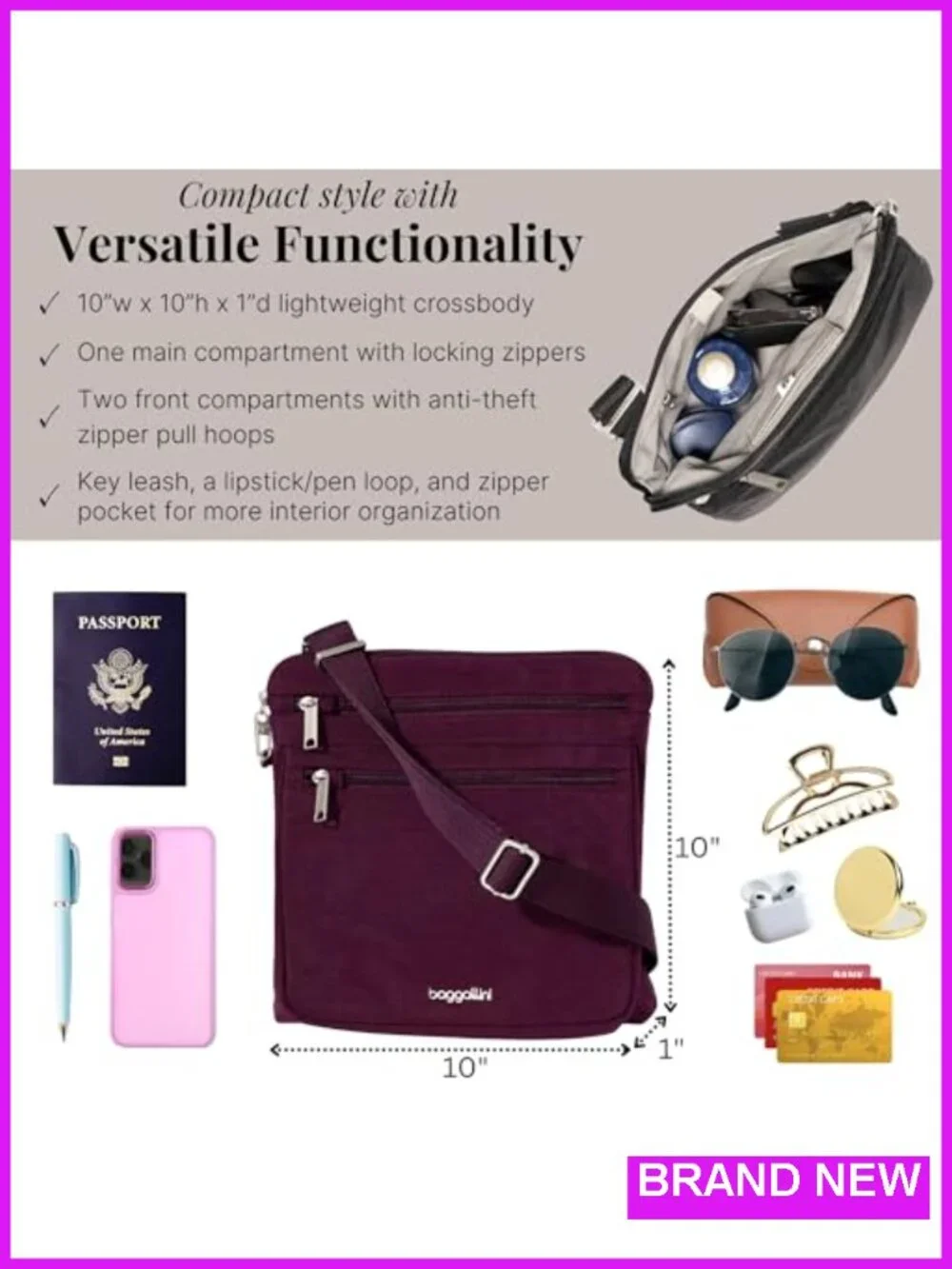 Large Anti-Theft Crossbody Bag RFID Blocking Cut-Resistant Strap